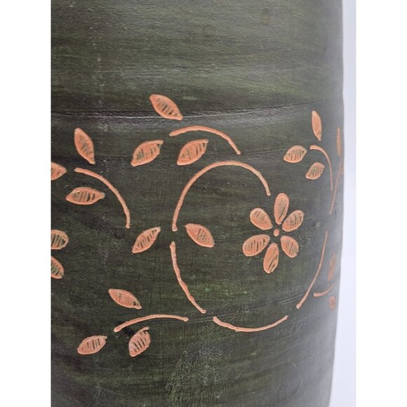 Stoneware Pottery Crock Handpainted Floral Rustic Primitive Utensil Holder Vase - Picture 4 of 11